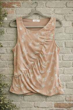 Rebellious Dreamer Mauve Floral Sleeveless Ruched Mesh Tank Top 1X